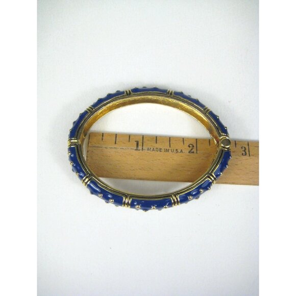 Enamel Gold Tone Hinged Bangle Bracelet 6 Inch Inner Cir Textured Polka Dots - Picture 3 of 8